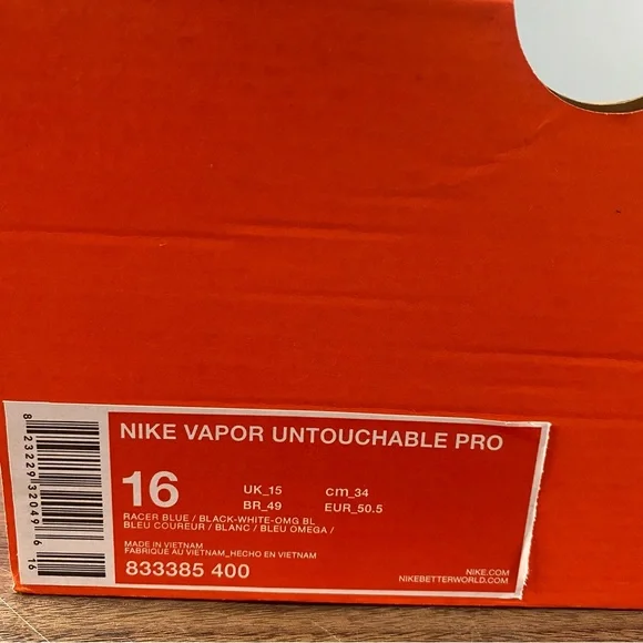 Nike Vapor Untouchable Pro Football Cleats Blue White 833385-400 Men’s Sz 16